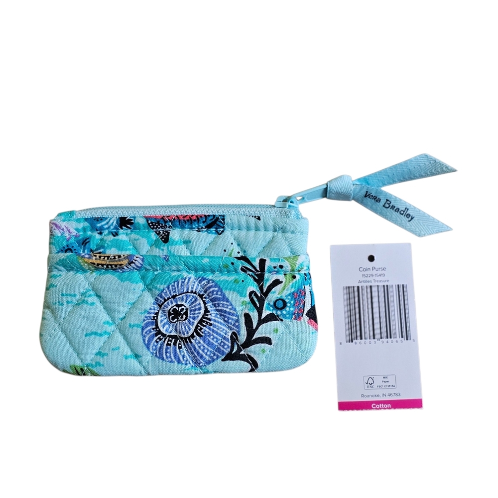 Vera Bradley Coin Purse Antilles Treasure Blue Shell Seashell Tropical New
